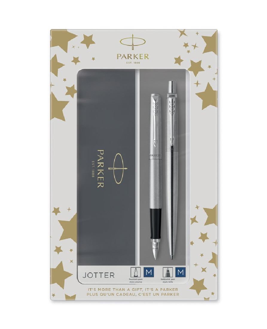 Parker Jotter Stainless Steel CT Best Value Set Fountain Pen and Ballpen