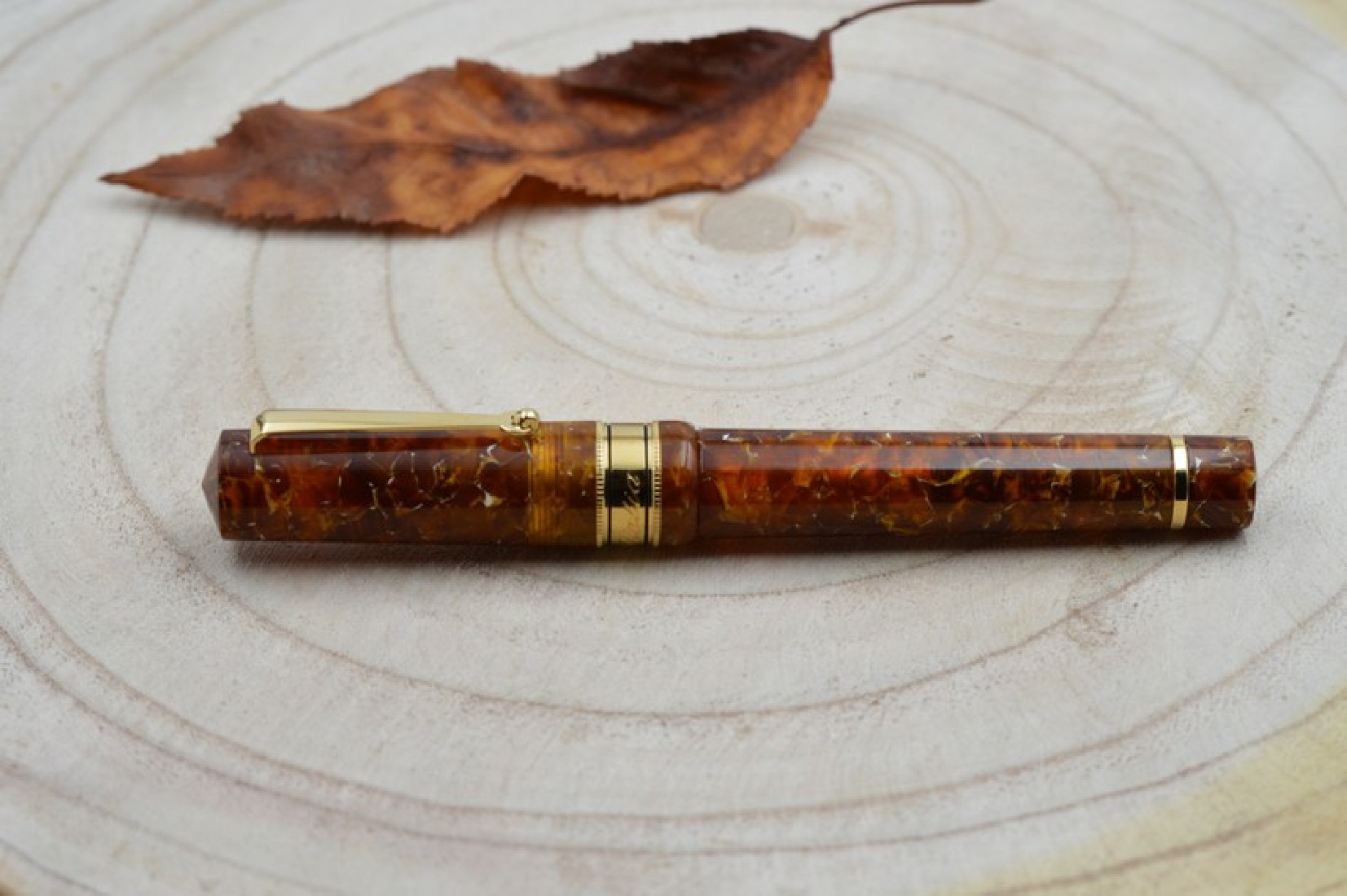 Santini Italia Libra Ambra GP 14k Superflexy Fine nib piston filler pen with ebonite feeder