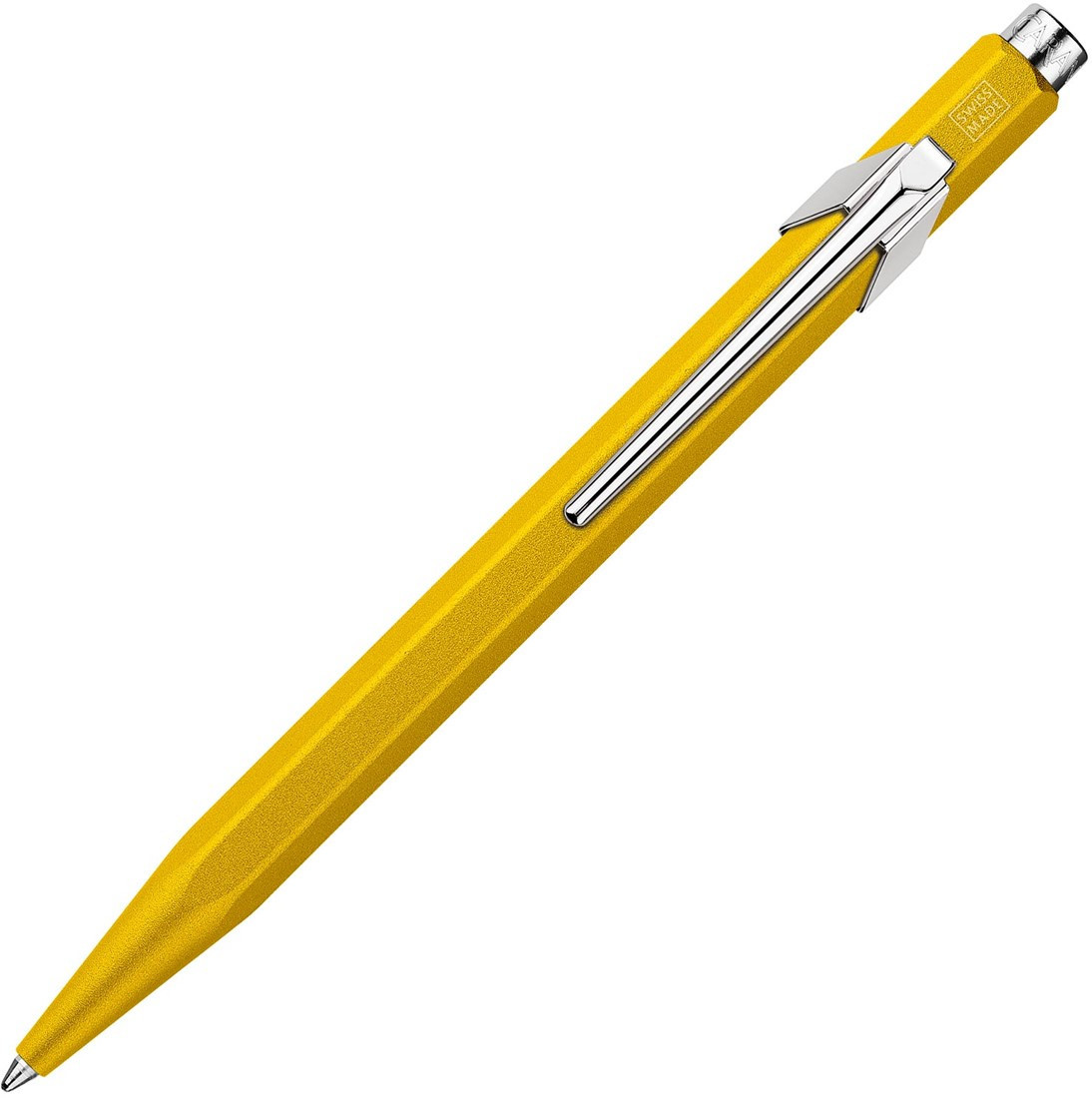 Caran Dache 849 metallic yellow ballpoint pen, with slim metal box