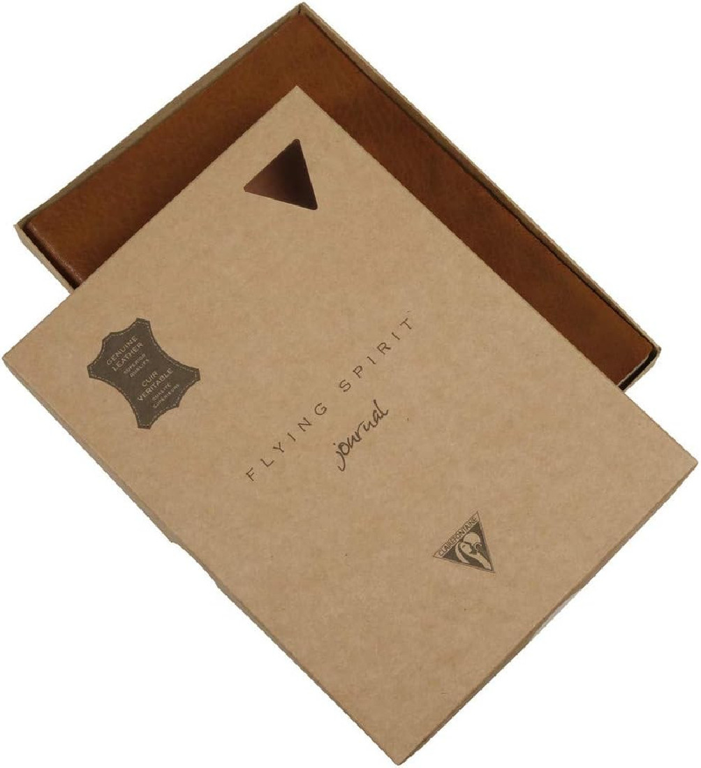 Clairefontaine Rhodia 106943C - A Flying Spirit thread sewn paperback notebook 180 ivory pages 14.8x21 cm 90 g dotted, glazed lambskin leather cover, Cognac