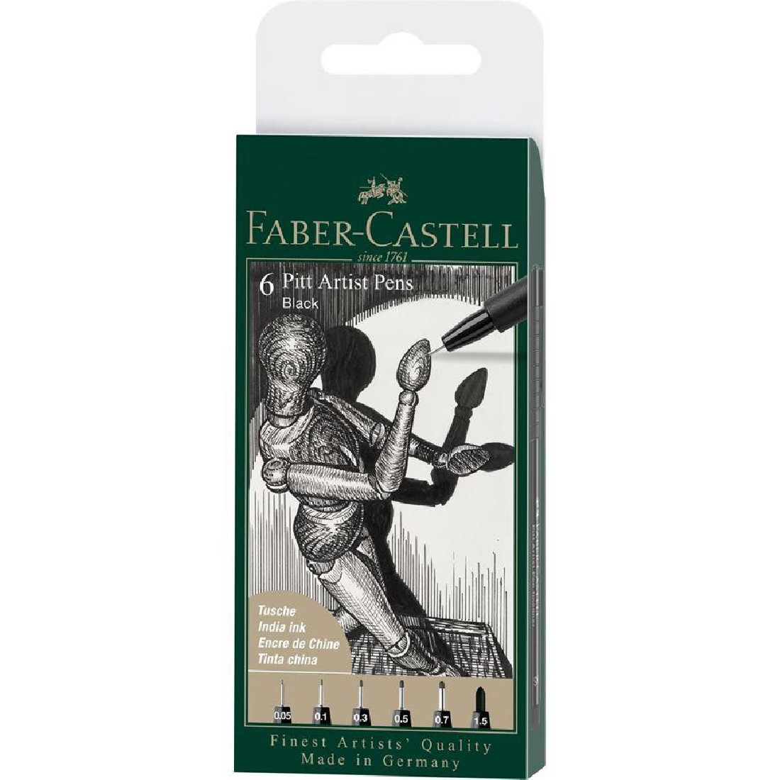 Faber-Castell Pitt Artist Pens Black tin of 6 167154