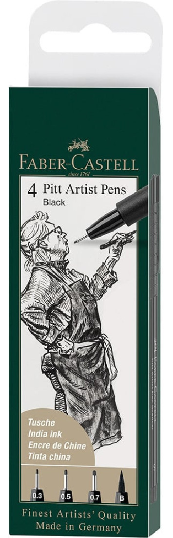Faber-Castell India Ink 4 Pitt Artist Pens black Set 167100