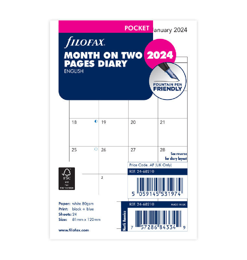 Refill Pocket Month On Two Pages 2024 24-68210 Filofax