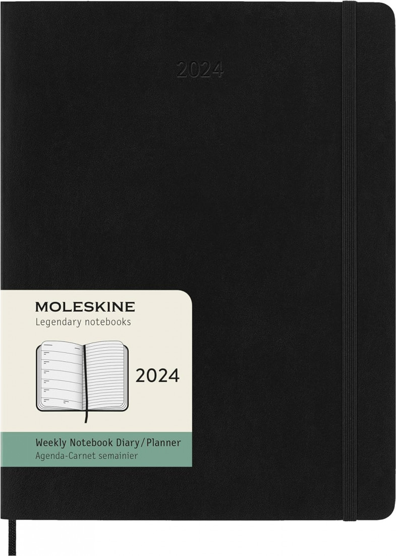 Moleskine 2024 Weekly Planner, 12M, Extra Large 19x25, Black, Soft Cover