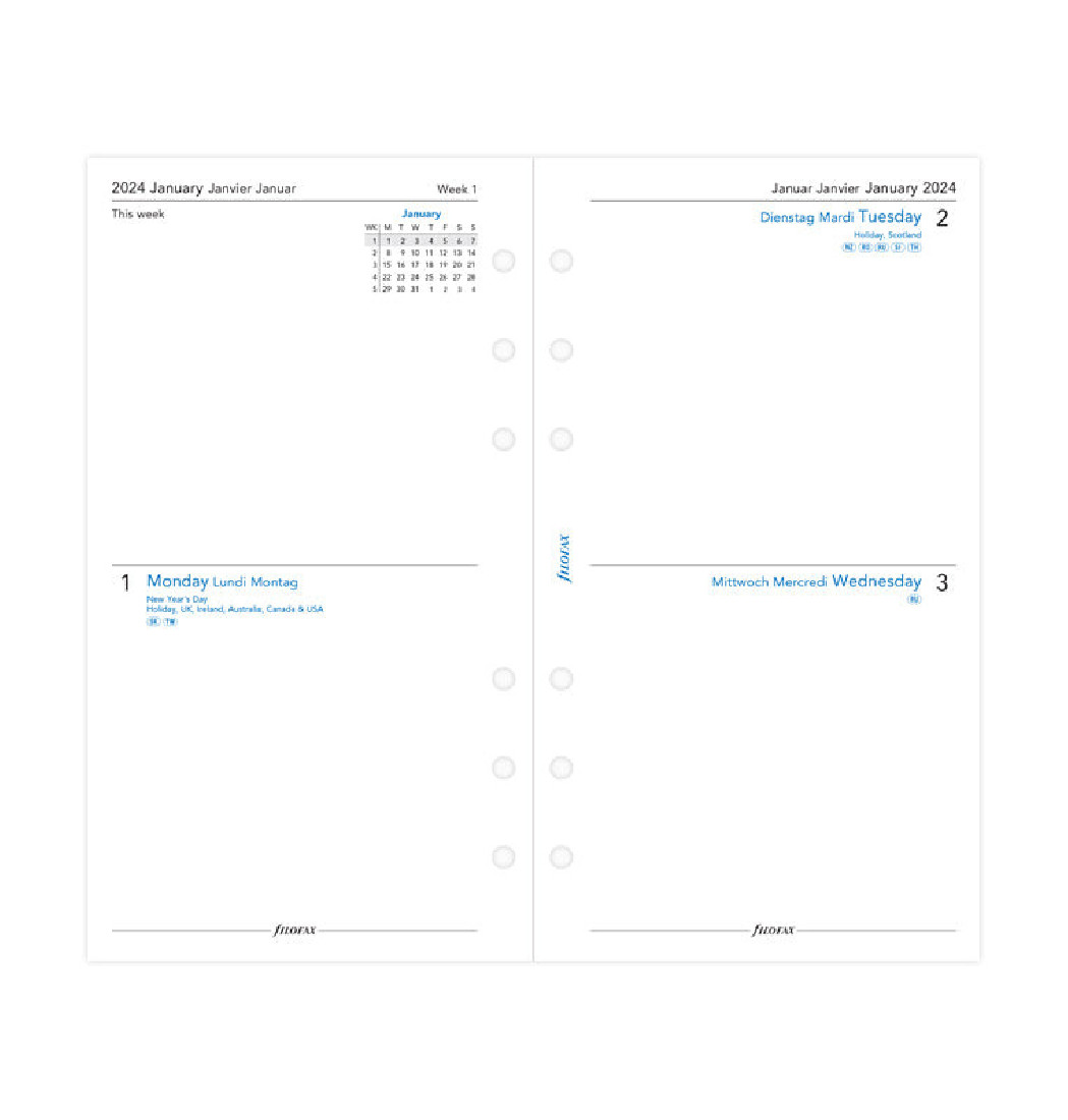 Refill Personal Week On Two Pages Multilanguage  2024 24-68423 Filofax fx