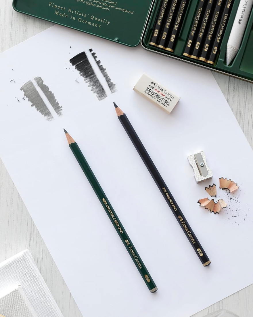 Faber Castell 115298 Pitt Graphite Matte Pencils Set of 6 with Sharpener and Eraser