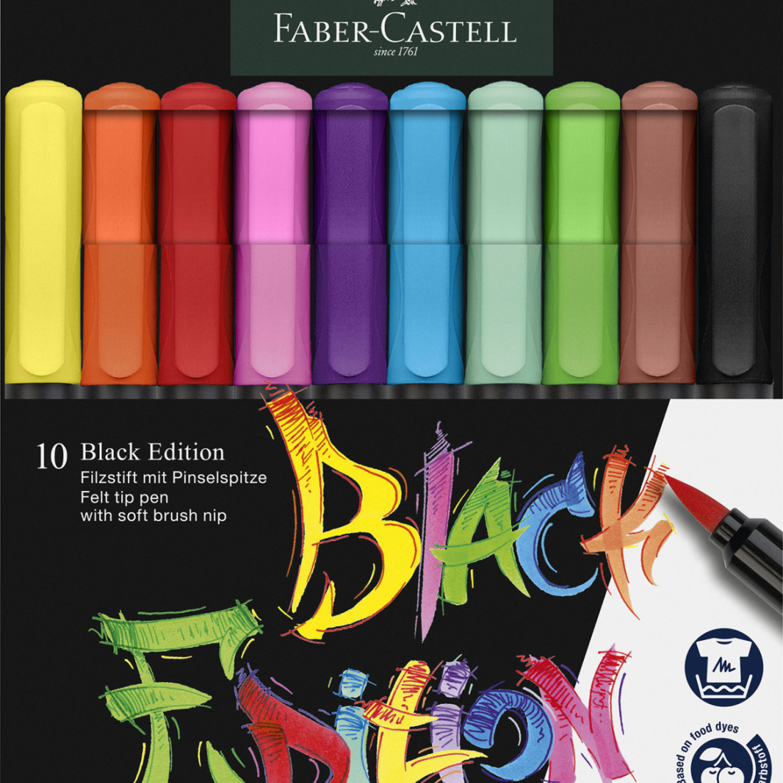 Faber Castell Black Edition Brush Pen,  Box of 10, 116451