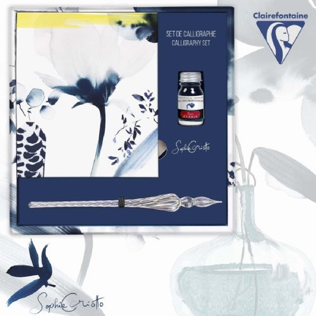 Clairefontaine Calligraphie set with glass pen, art notebook ang bottled ink