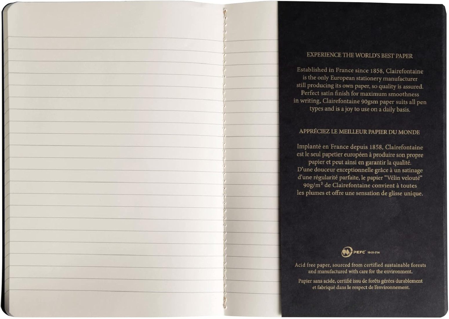 Clairefontaine Rhodia 102536C - A quilted notebook sewn with Flying Spirit thread, 96 ivory pages 14.8x21 cm, 90g lined, black glossy card cover