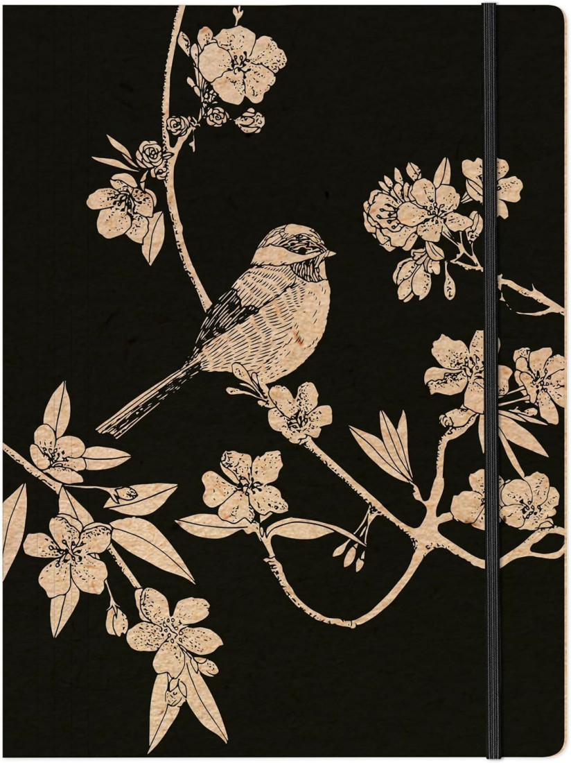 Clairefontaine Rhodia 116049C – A Cardboard Elasticated Folder with 3 A4 Flaps Nature/Bird Design on Kraft – Le Cerisier Blanc Collection