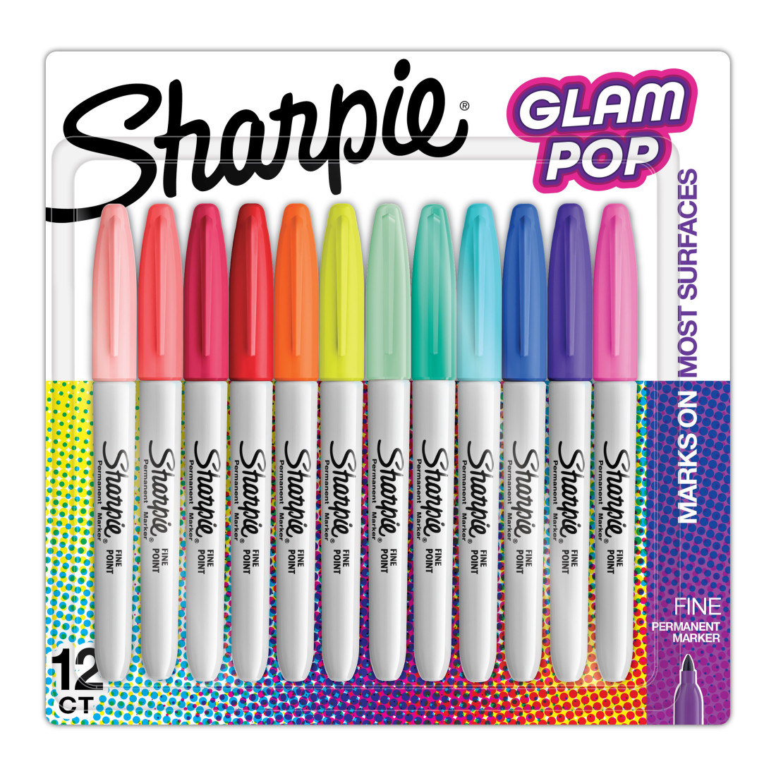 Sharpie Glam Pop Permanent Markers, 12 pcs Fine Point 2198780