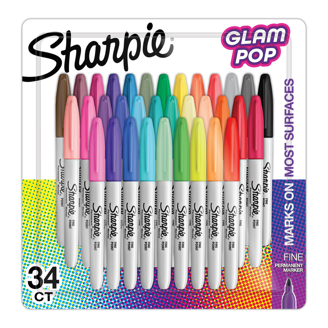 Sharpie Glam Pop Permanent Markers, 34 pcs Fine Point 2198891