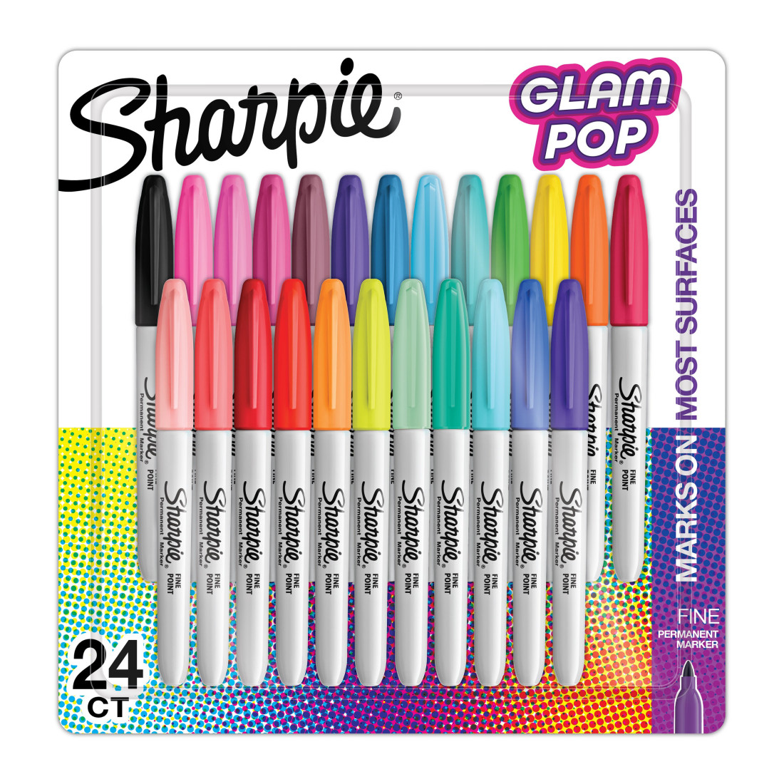 Sharpie Glam Pop Permanent Markers, 24 pcs Fine Point 2198779