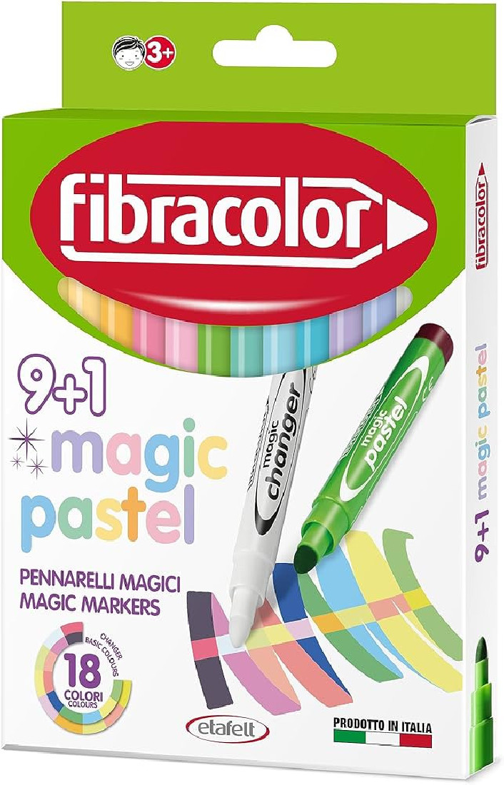 FIBRACOLOR Magic Pastel pack of 9 markers with magic pastel ink, coarse tip + 1 color-changing marker
