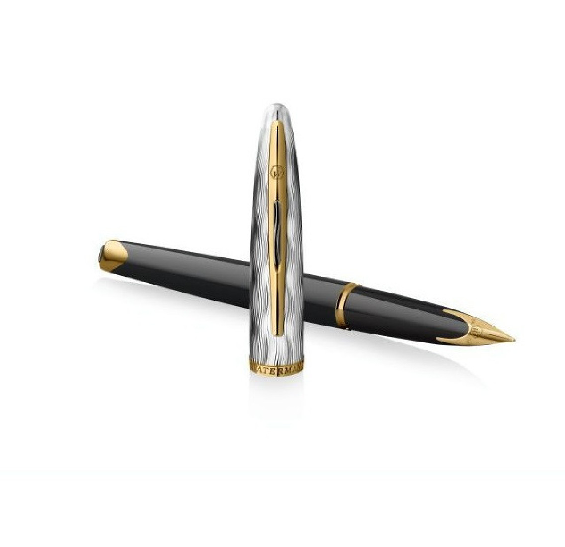 Waterman Carene Deluxe Special Edition Black Lacquer Silver Plated Gold Trim Fountain Pen 2200943