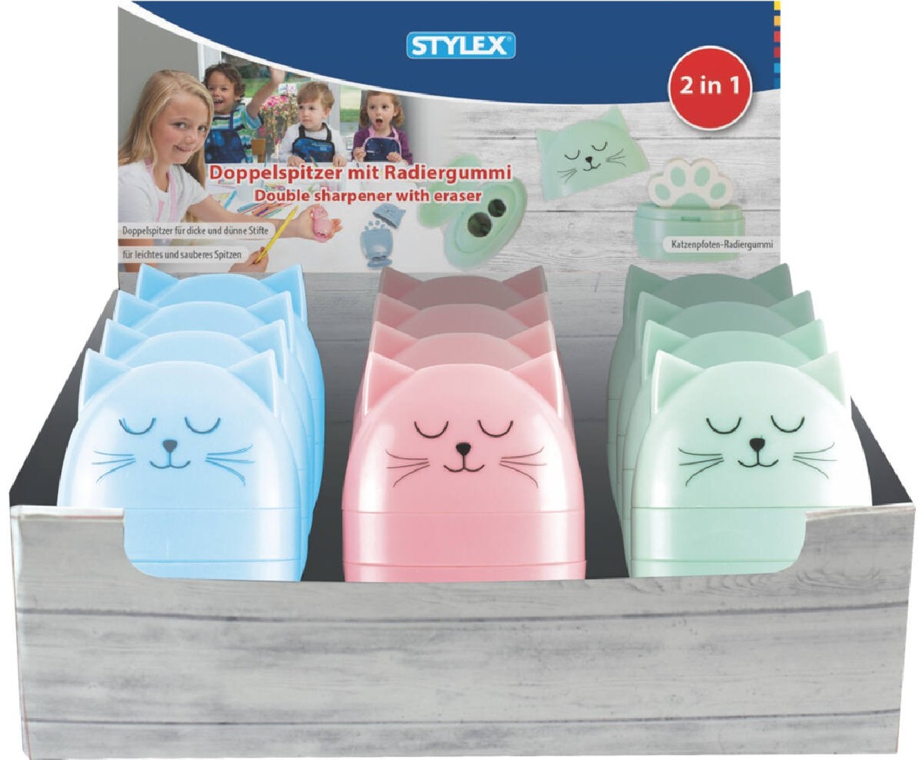 Γόμα και ξύστρα με 2 τρύπες γάτα 42600 Stylex