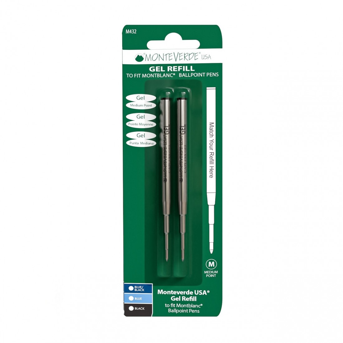 Monteverde Capless Gel Refill To Fit Montblanc Ballpoint Pens, Medium, 2pcs, M432.