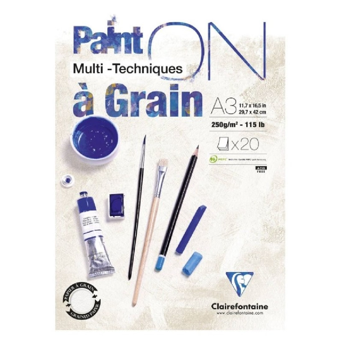 Μπλόκ mix media paint on grain  20 φύλλων  A3 250gr Clairefontaine