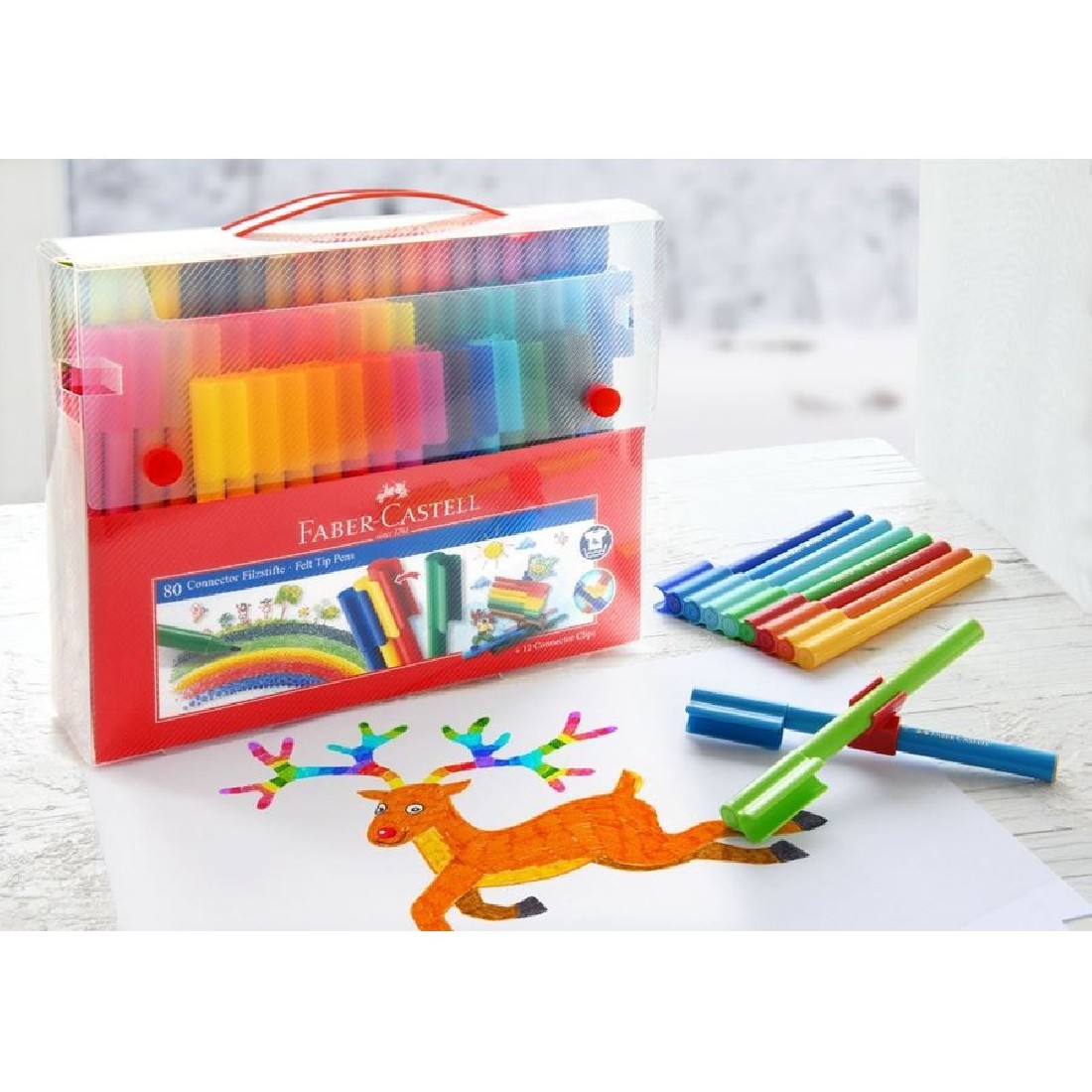 Faber Castell Μαρκαδόροι 80 pcs Connector felt tip pen set Carrying case 155579