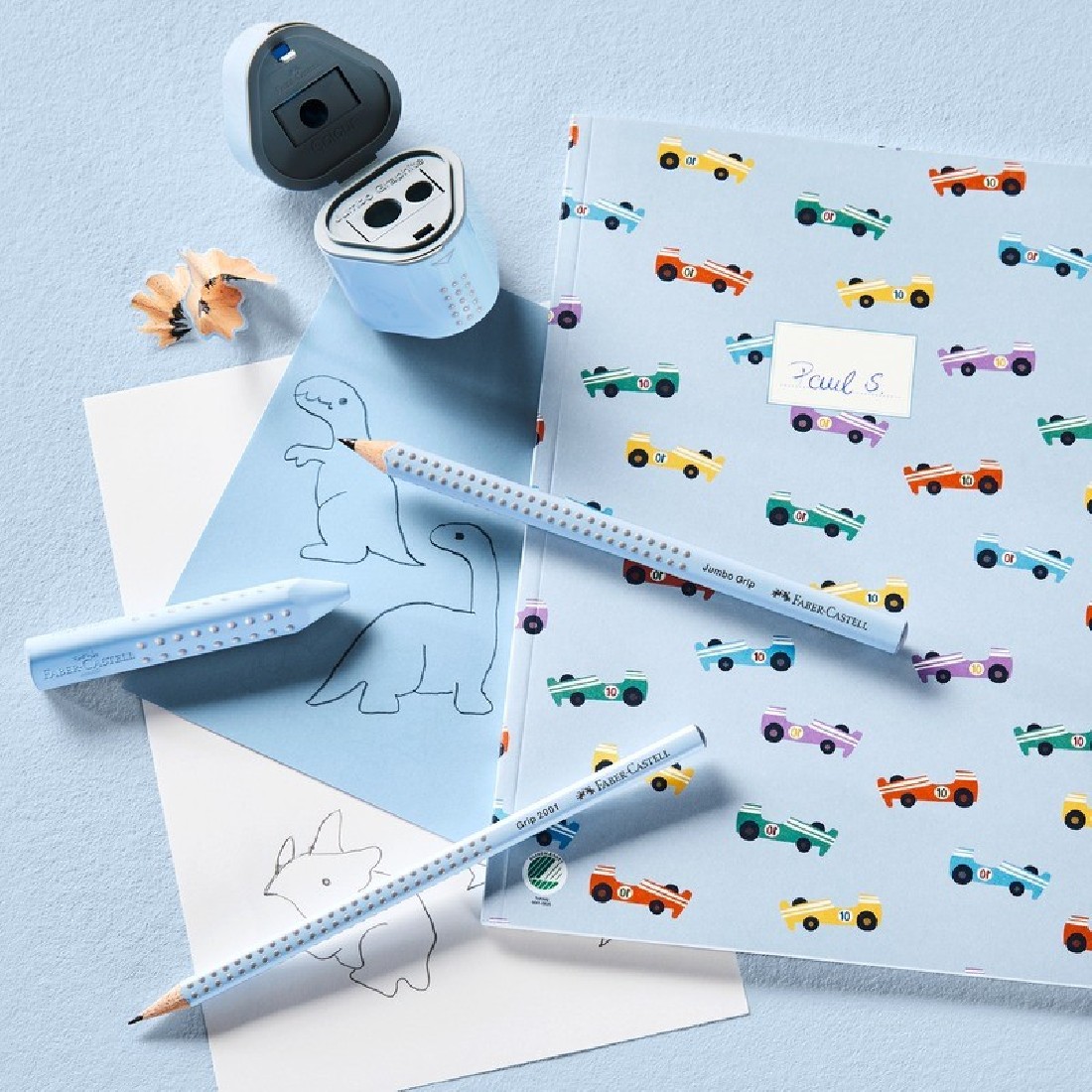 Faber Castell set of 3 pencils, w eraser and sharpener,  sky blue, 580074