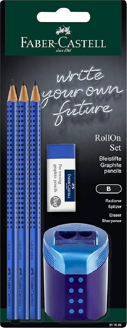 Faber Castell grip set blue with 3 pencils, eraser and sharpener 217083