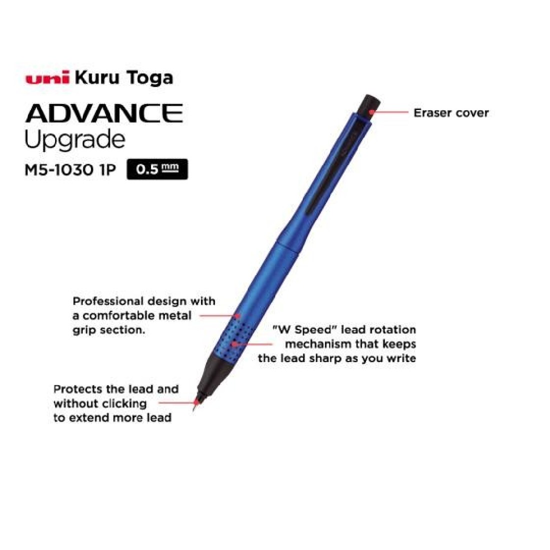 Uni Kurutoga Advance Upgrade Model 0.5mm Mechanical Pencil, Navy Body M5-10301P.9