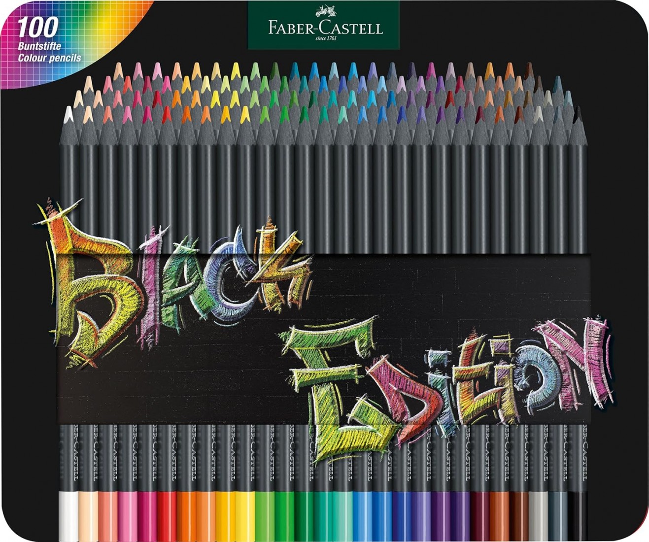 Faber Castell Black Edition 116490 Colouring Pencils, 100 Metal Case, Shatterproof, for Children and Adults.