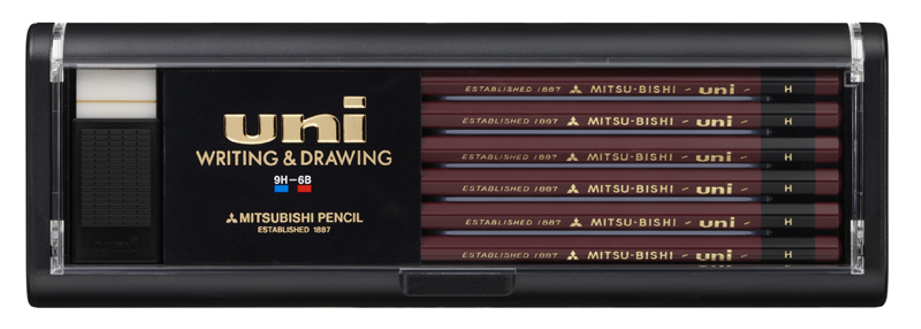Uni Mitsubishi Star Pencils 12pcs with Eraser in plastic gift box