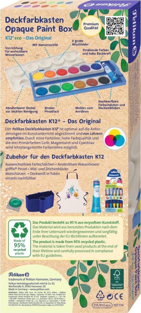 Pelikan K12 701174 Colour Box 12 Colours (νεροχρώματα) Including Opaque White