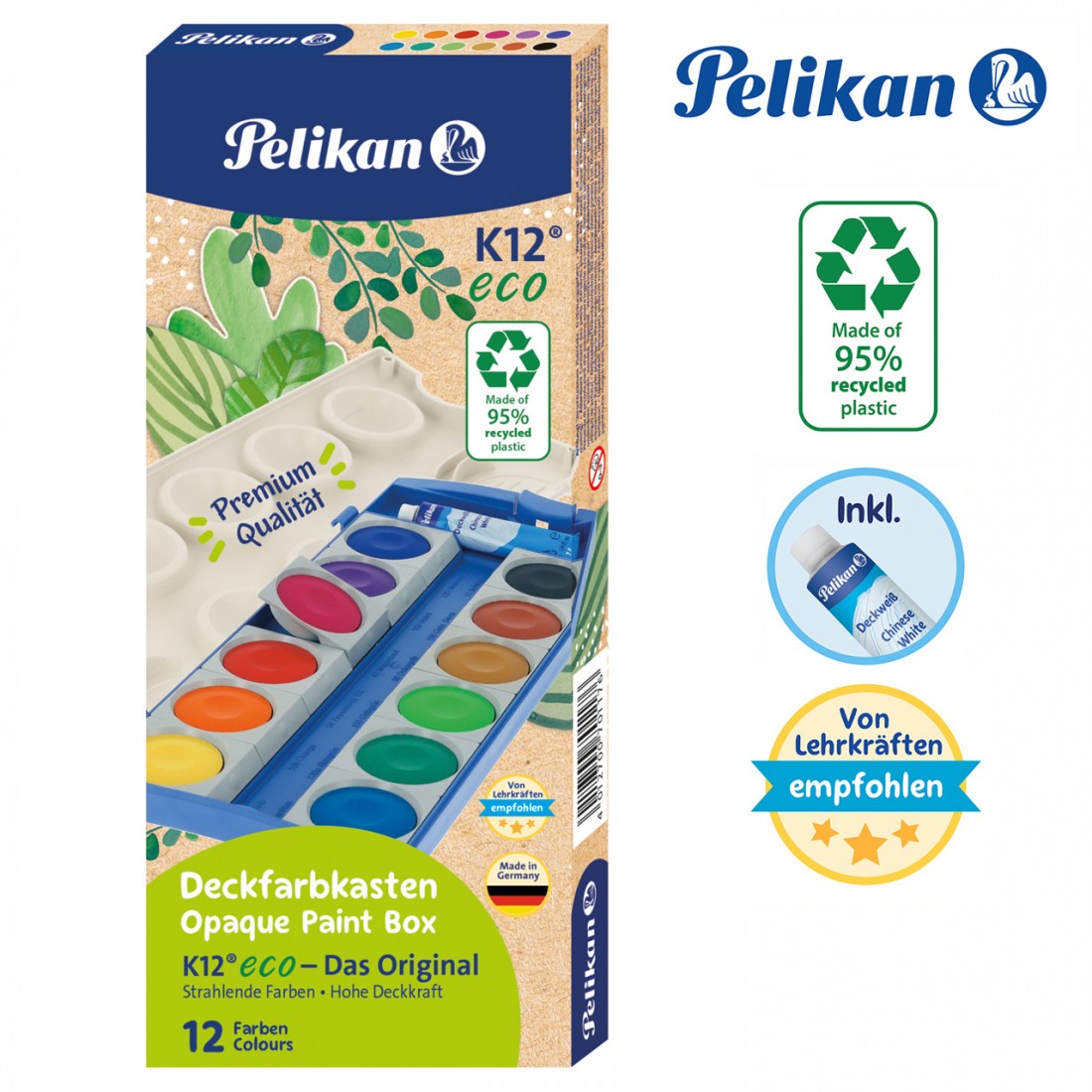 Pelikan K12 701174 Colour Box 12 Colours (νεροχρώματα) Including Opaque White