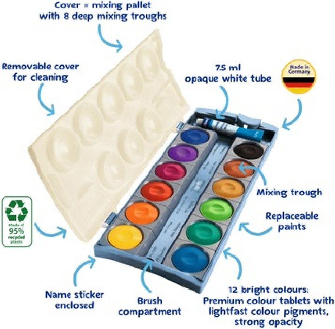 Pelikan K12 701174 Colour Box 12 Colours (νεροχρώματα) Including Opaque White