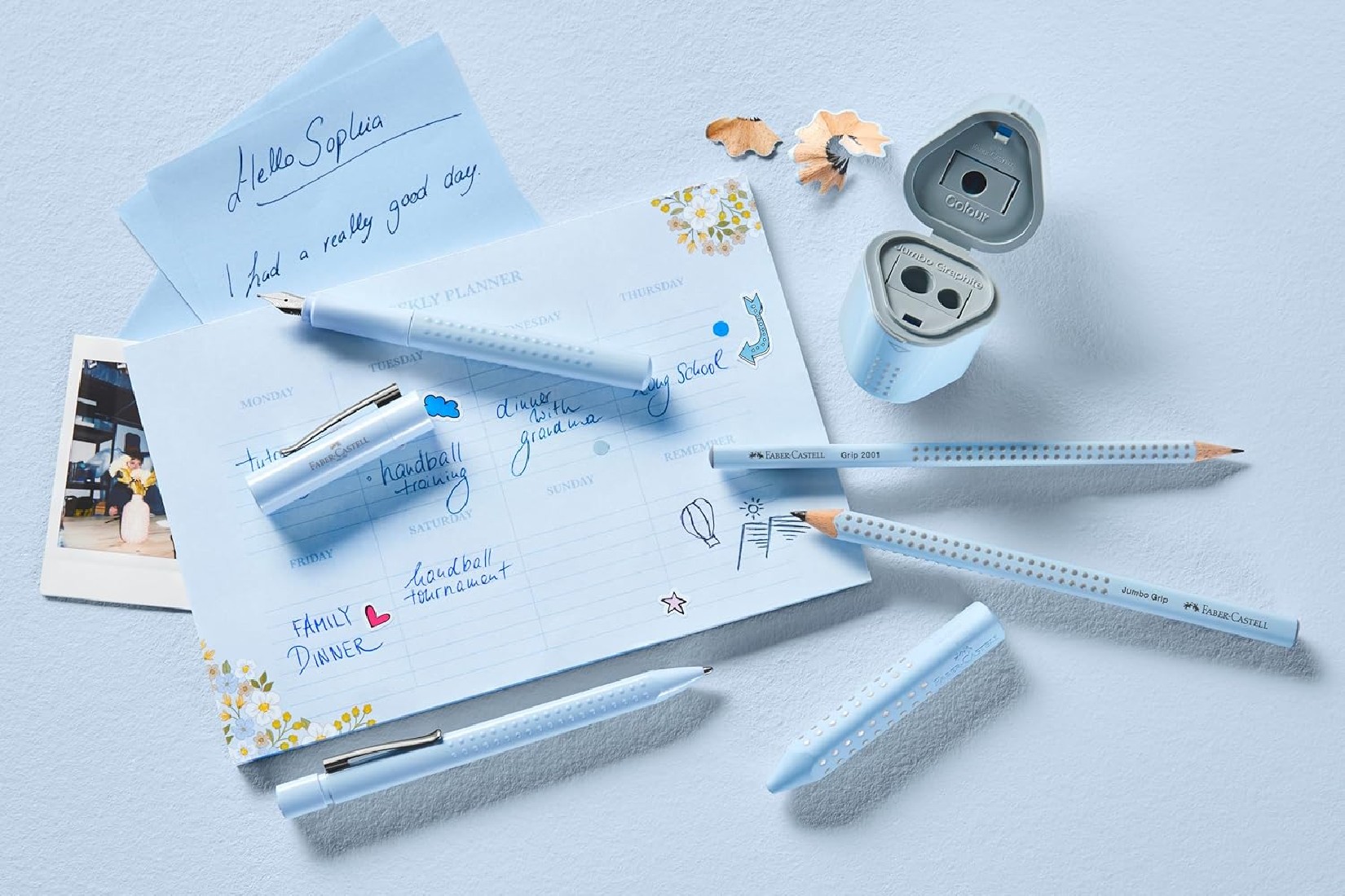 Faber Castell 201524 Grip Edition Set, Sky Blue, with Fountain Pen Nib and Ballpoint Pen,  in Metal Case
