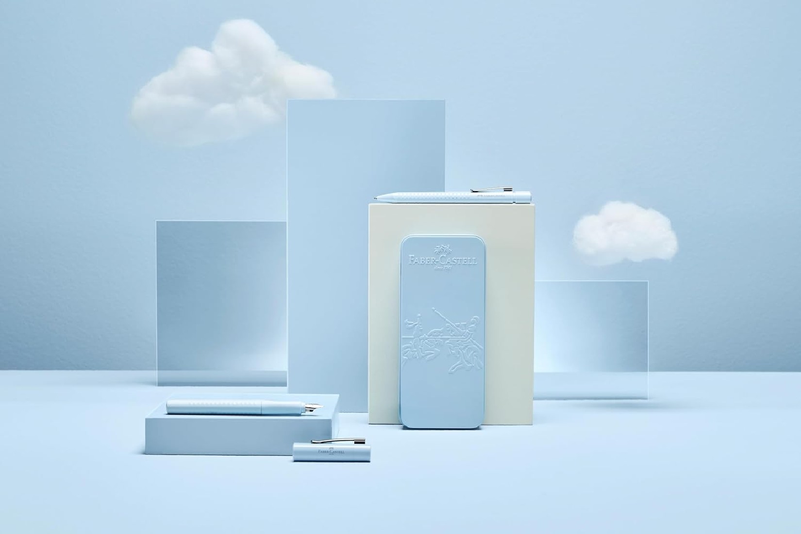 Faber Castell 201524 Grip Edition Set, Sky Blue, with Fountain Pen Nib and Ballpoint Pen,  in Metal Case