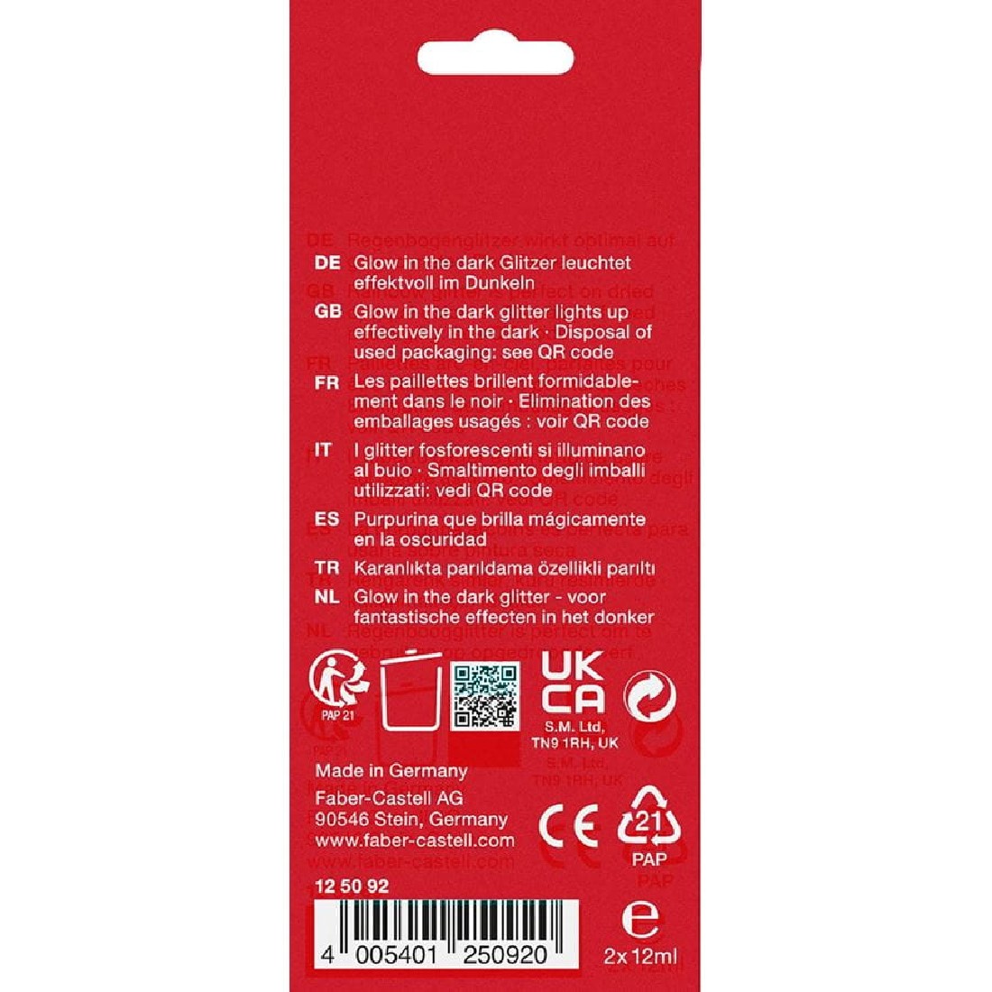 Faber Castell Glow in the dark glitter 12 ml, 2 tubes, 125092