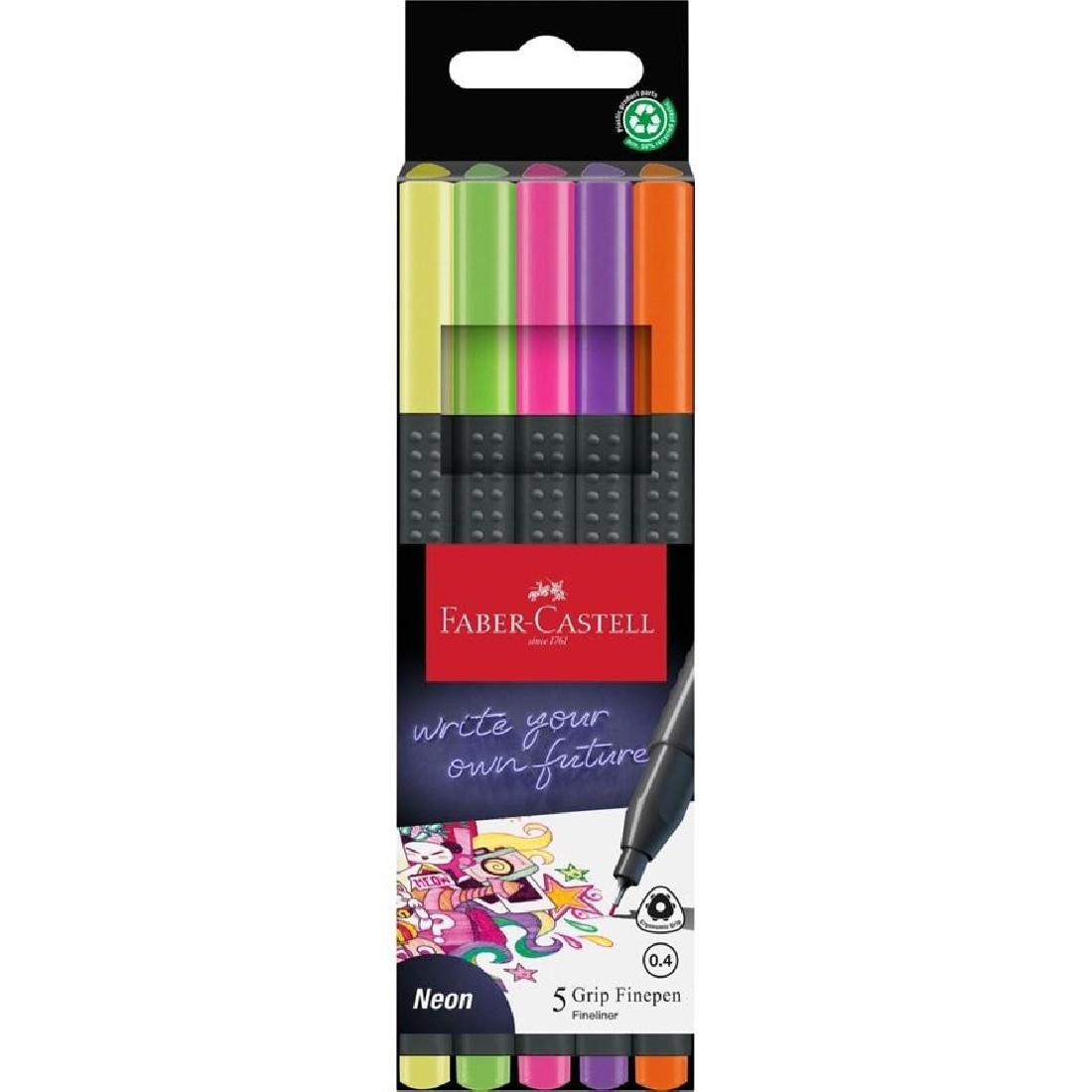 Set of 5 Neon Finepen Grip 0,4 151603 Faber Castell