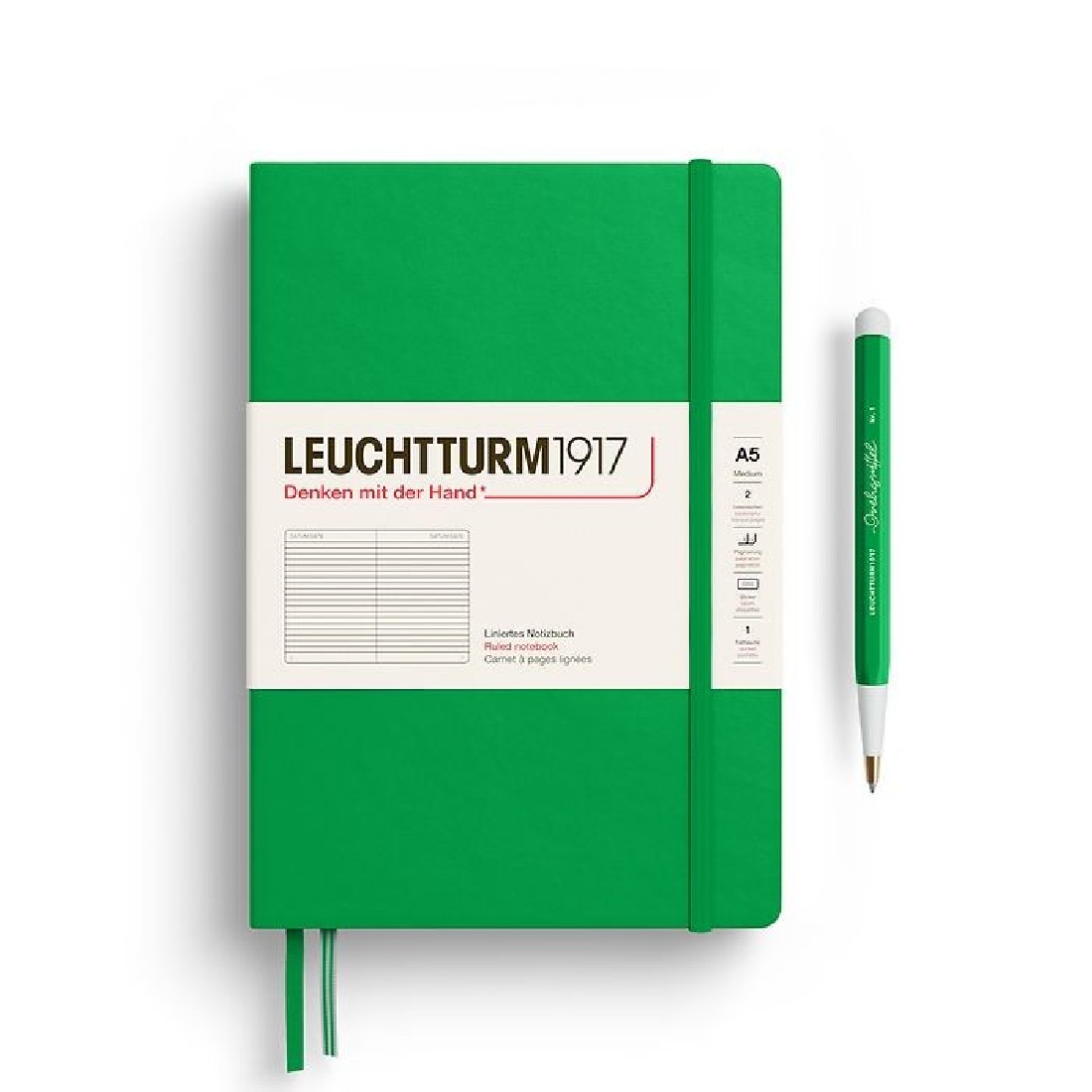Leuchtturm 1917 Notebook A5, Spring Leaf, Ruled Hard Cover