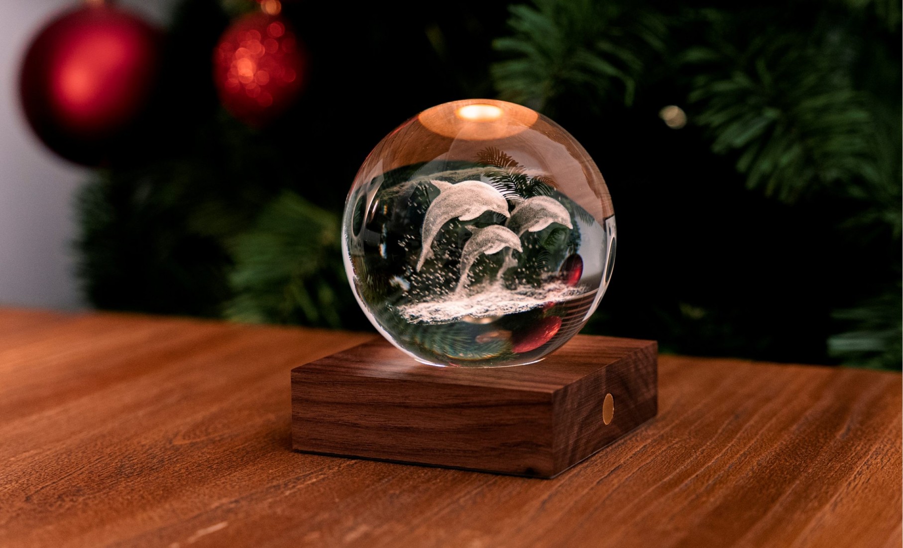 Gingko Amber Crystal Light 3D Laser Jumping Dolphins G025DO