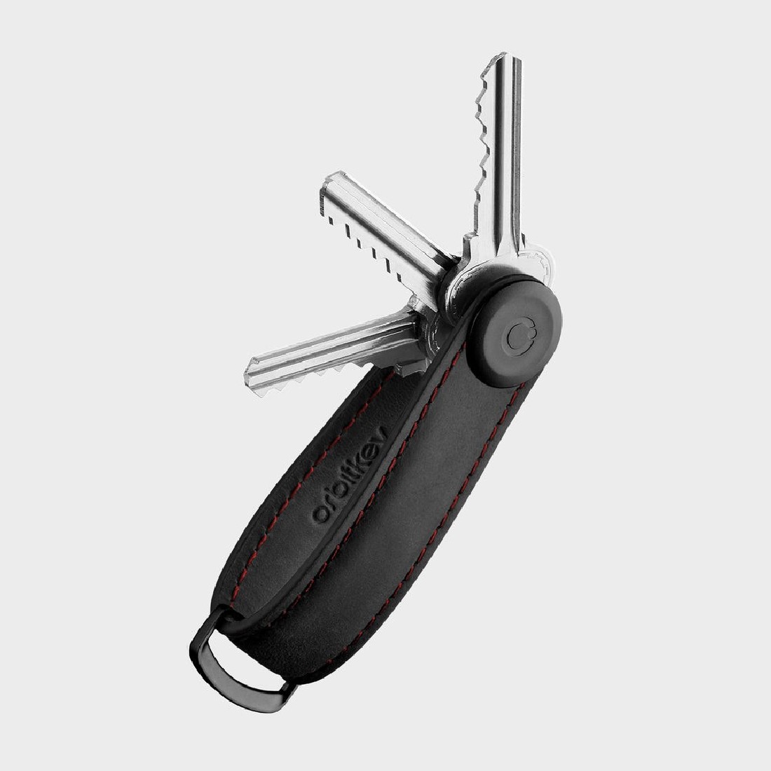 Orbitkey Key Organizer Crazy-Horse Obsidian Black with Red Stiching