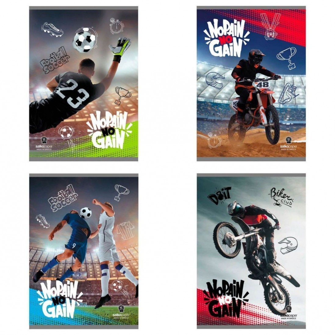 Τετράδιο καρφίτσα ριγέ  No pain no gain 40 φύλλα Β5 Salko
