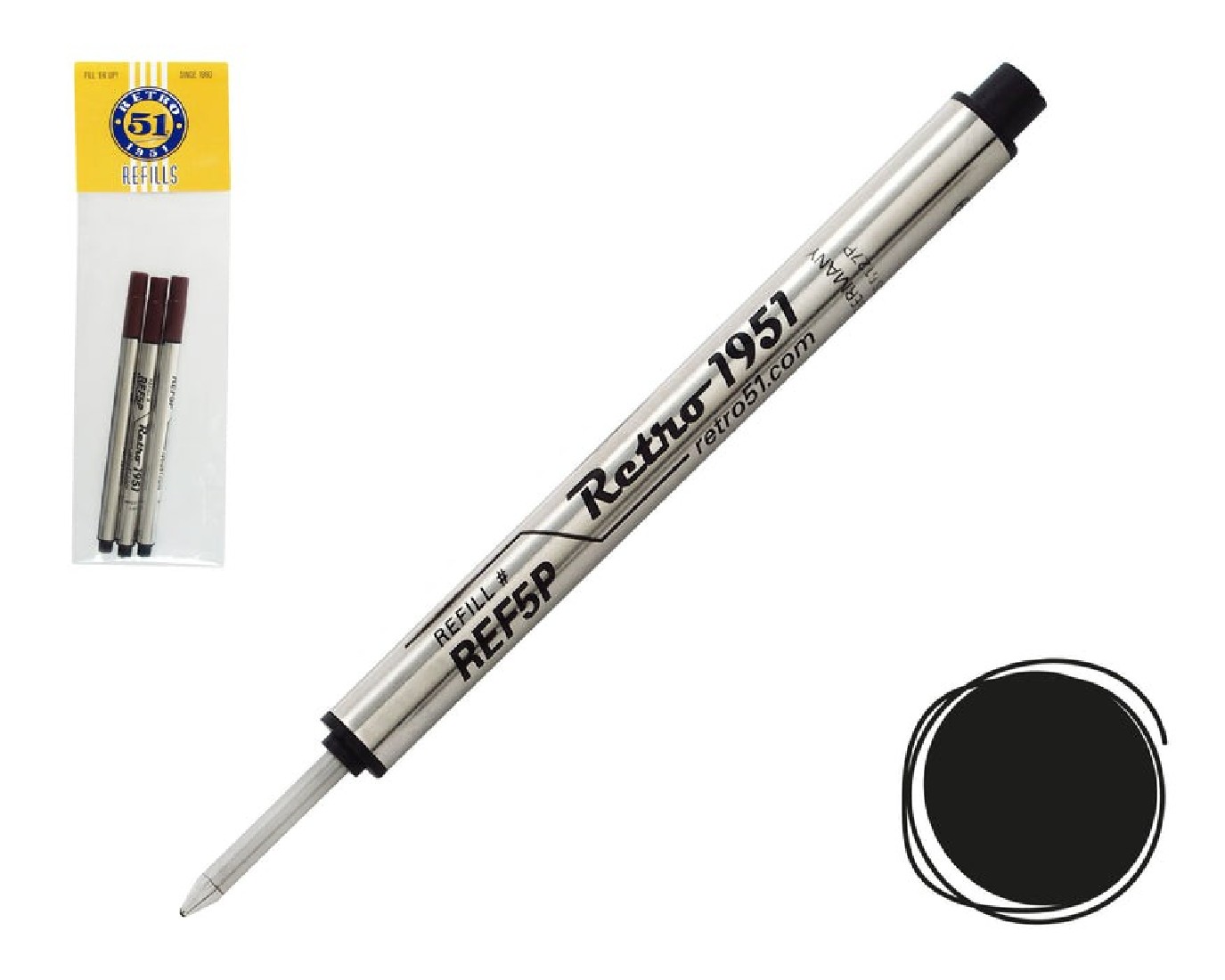 Refill capless rollerball 8127p, black, set of 3, Shmidt