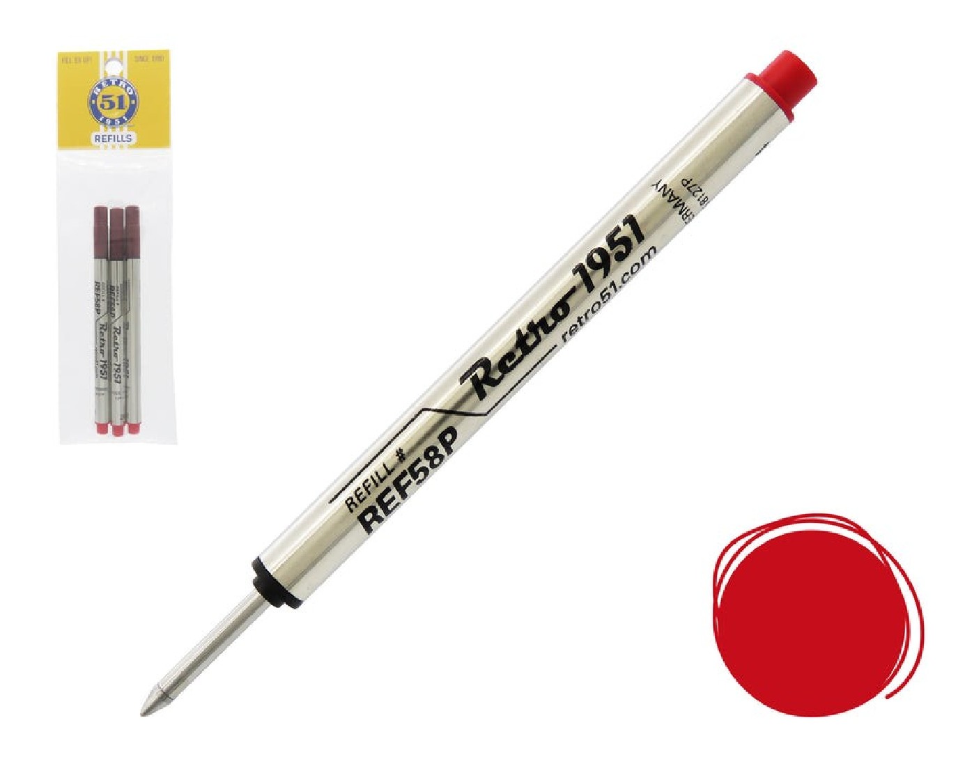 Refill capless rollerball 8127p, red, set of 3, Shmidt