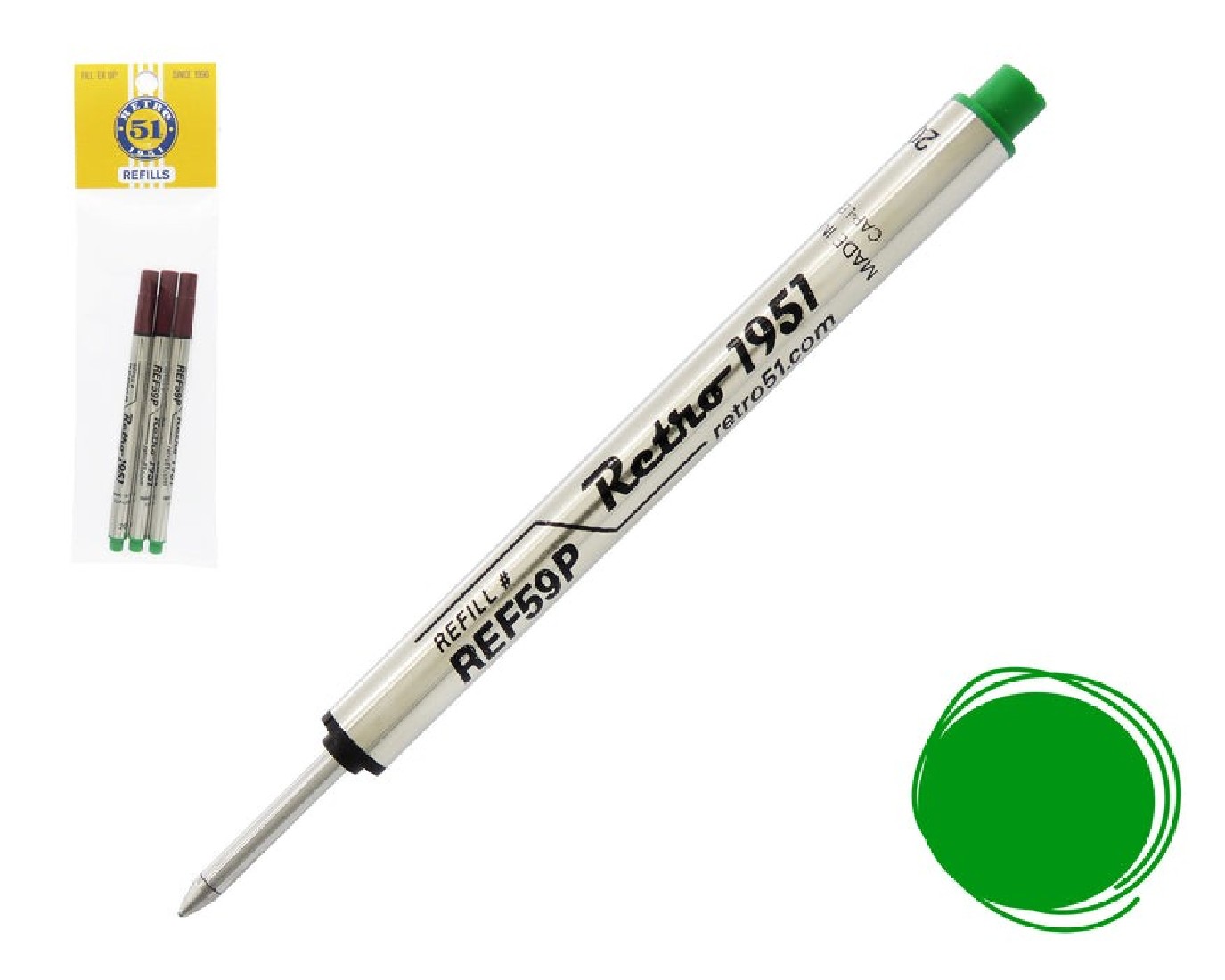 Refill capless rollerball 8127p, green, set of 3, Shmidt