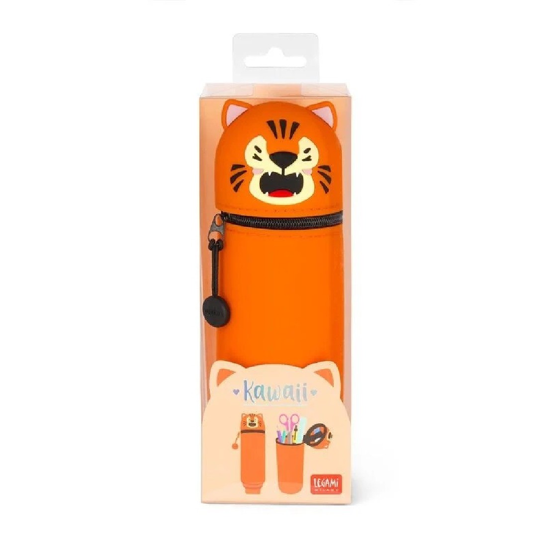 2 in 1 Soft Silicone Pencil Case - Tiger - Kawaii