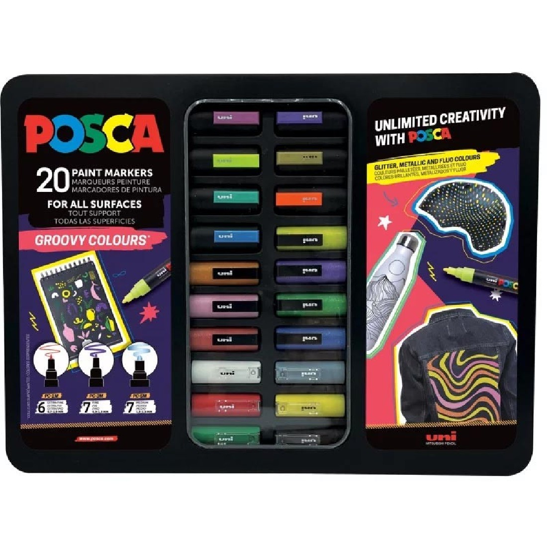 POSCA Paint Markers Groovy Colours Collection Tin Set 20pc