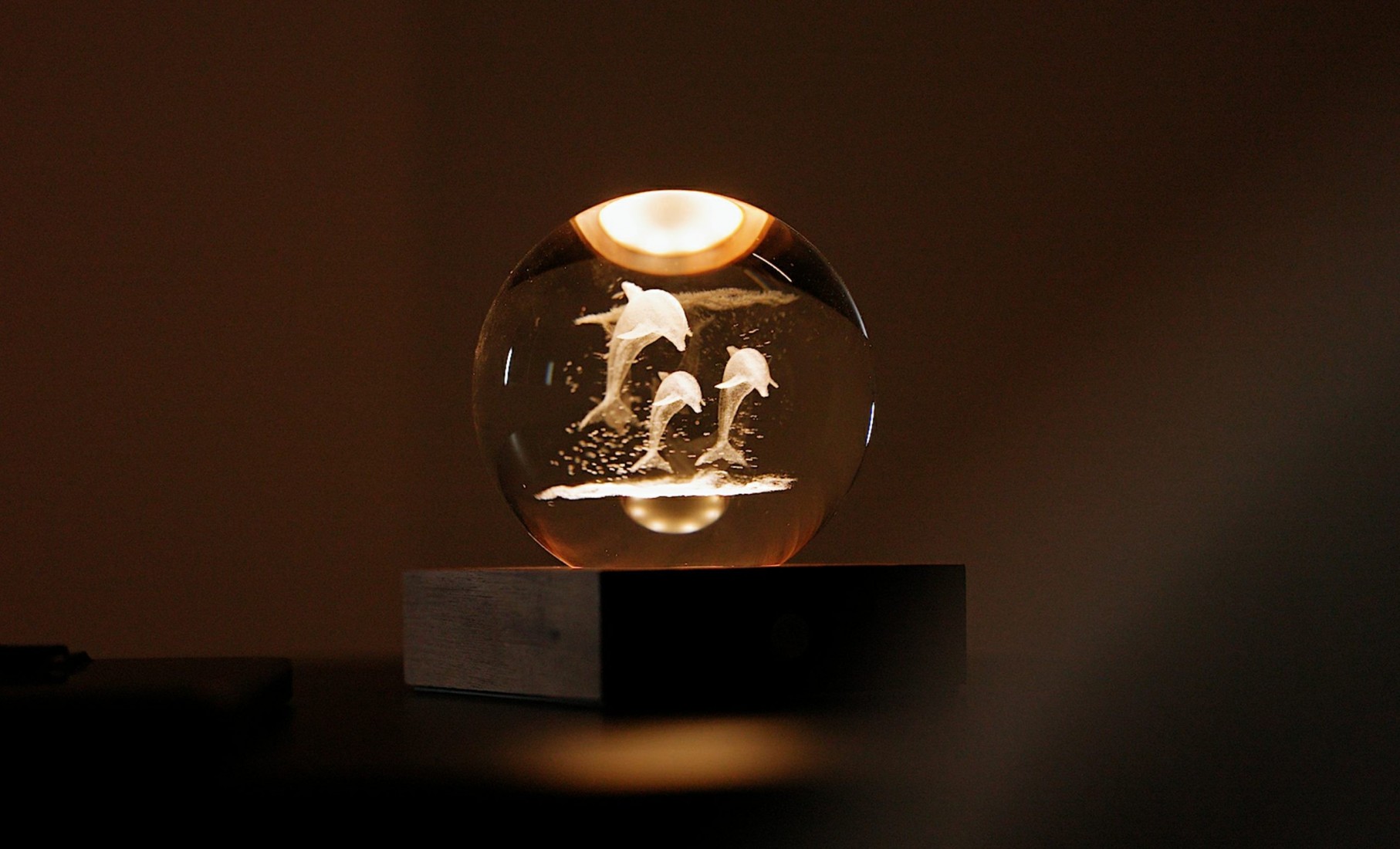 Gingko Amber Crystal Light 3D Laser Jumping Dolphins G025DO