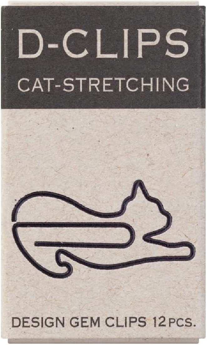 Midori Paper Clip, D-Clips Mini Box, Stretching Cat, 12 Pieces 43350-006