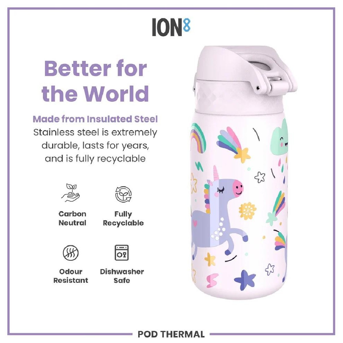 Παγούρι Μεταλλικό Θερμός 320ml Unicorns ION8