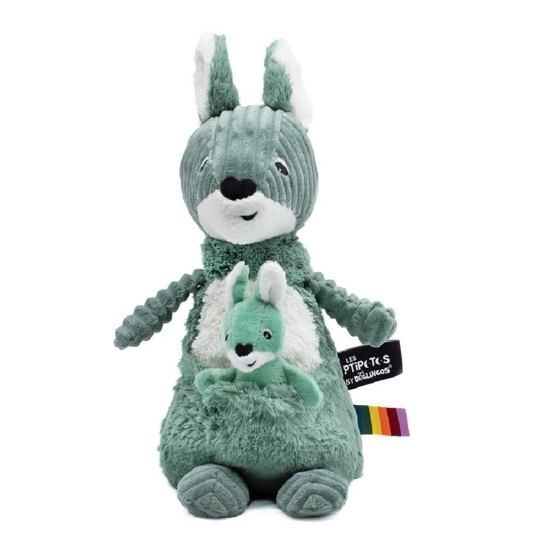 Kangaroo soft toy Allezou mom and her green baby Les Ptipotos 73001 Les Deglingos