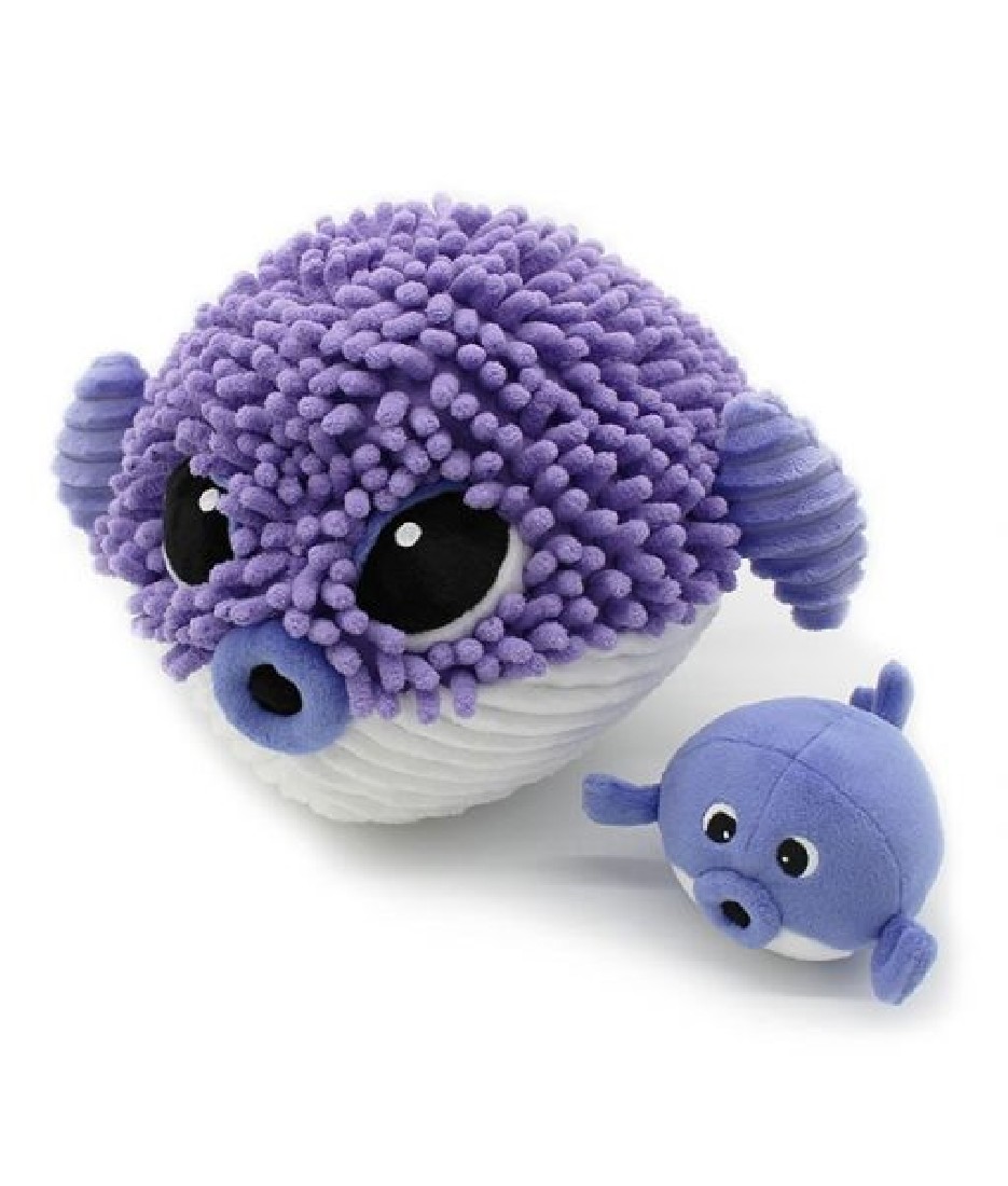 Plush Gobetou the blowfish mother and baby purple Les Ptipotos 74702 Les Deglingos