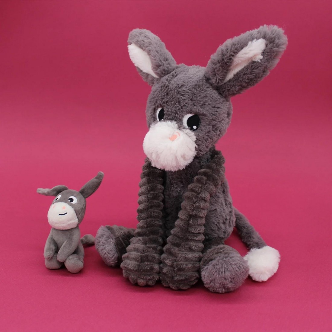 Poitou donkey soft toy mom and her grey baby Les Ptipotos 76030 Les Deglingos.